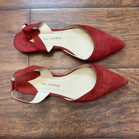 Paul Andrew Rhea 15 Red Suede Slingback Flats – Luxury, Pointed Toe, Size 8 - Picture 1 of 7